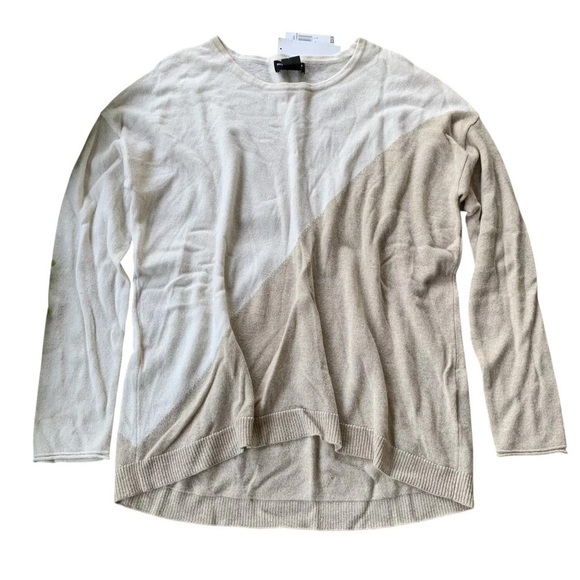 Sutton Studio Cashmere Colorblock Knit Sweater Beige Cream Ivory Size L - Picture 6 of 6